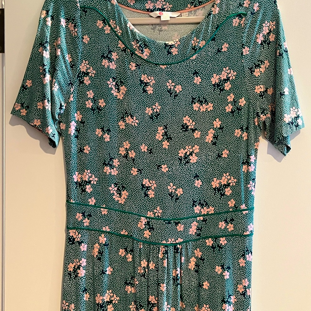 Boden Women’s Ava Jersey Midi Dress Green Floral Short Sleeves - size 10 - Picture 6 of 7